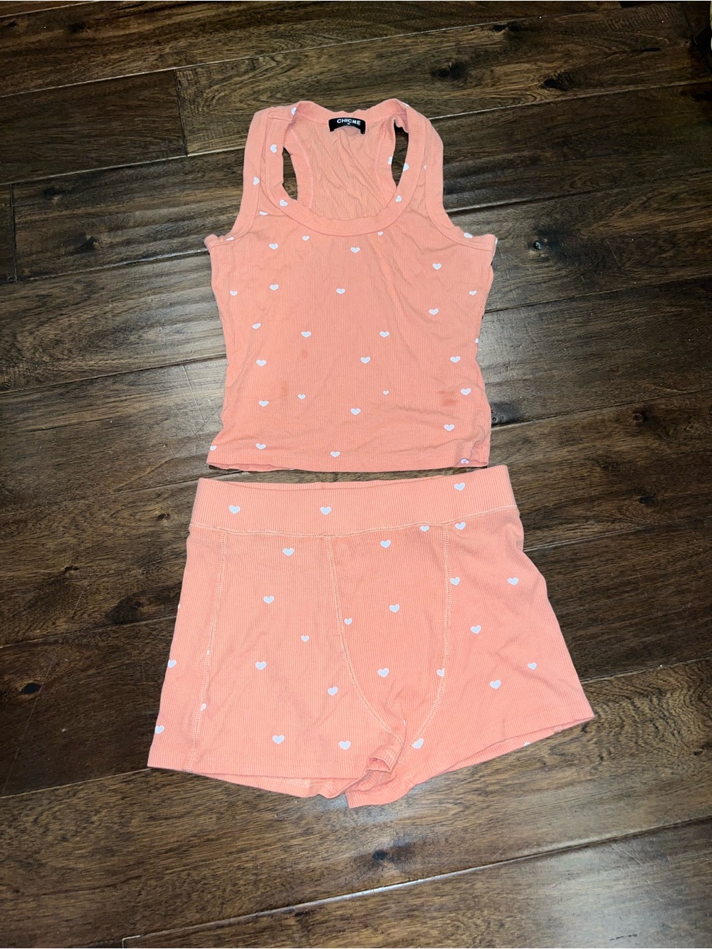 Ribbed Heart Tank & Short Sleep Set - Peach